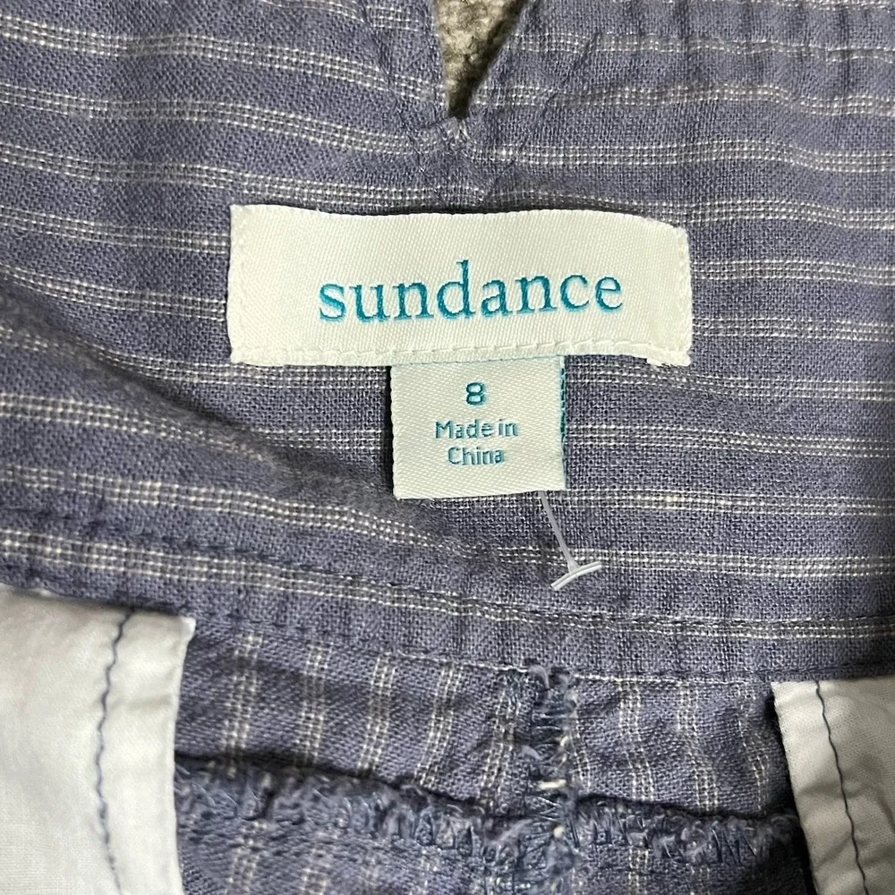 Sundance Amelia Trouser Pants Womens‎ 8 Linen Blend Pleated Pinstripe Blue Beige